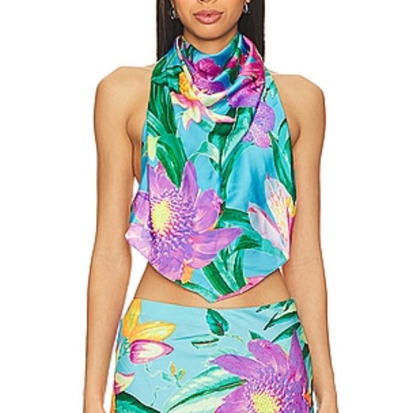 ROCOCO SAND x REVOLVE Ocean Crop Top With Pearl Chain in Turquoise - Picture 1 of 7